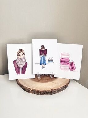 Set of 3 Signed Girly Pink Art Prints Cozy Gallery Wall Decor